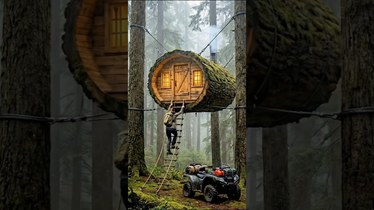 No Foundation. Just Chains. Full Forest Build#Treehouse#FloatingCabin#ForestCabin#CabinLife#survival