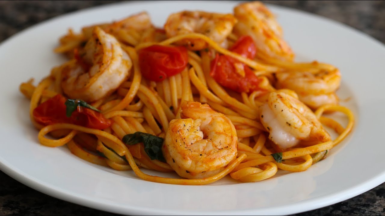 Shrimp Pasta With Burst Grape Tomato Sauce