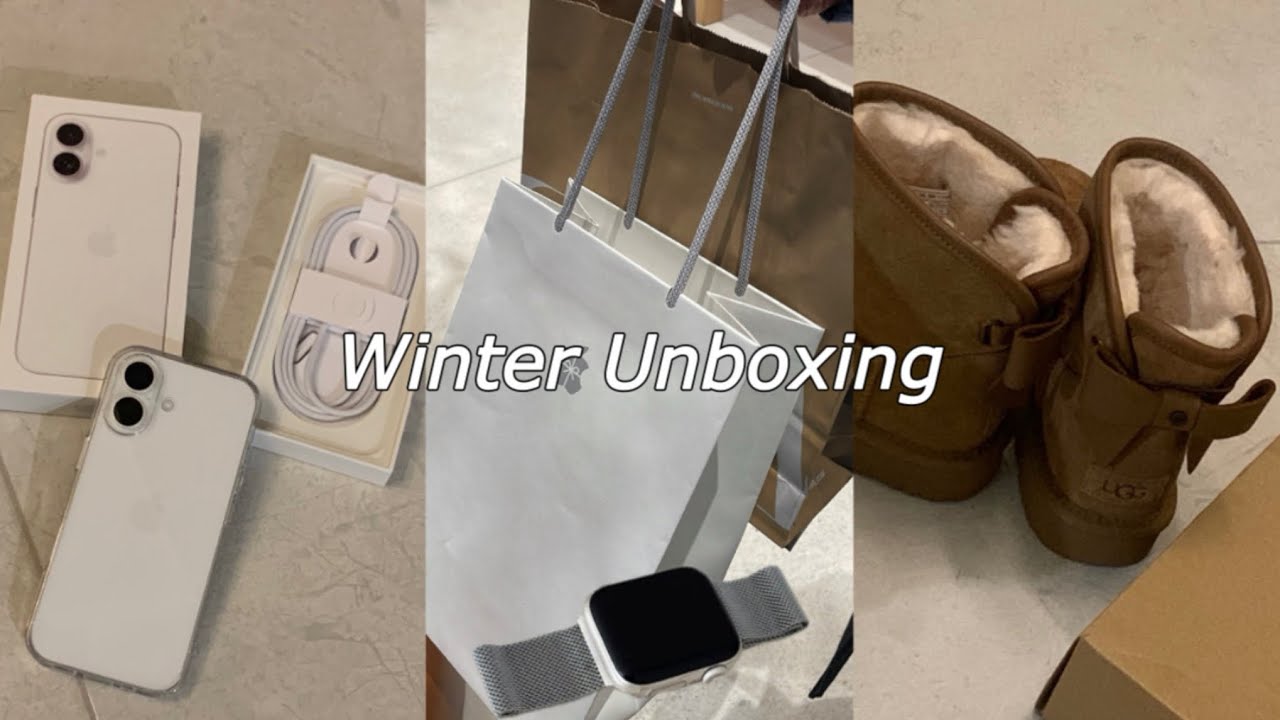 아이폰 17,애플워치 se2,어그 리본 부츠 겨울맞이 언박싱 ⛄️❄️🤍 | 여러분께 하고싶은 말까지..🤫 | Iphone17, apple watch se2, UGG unboxing