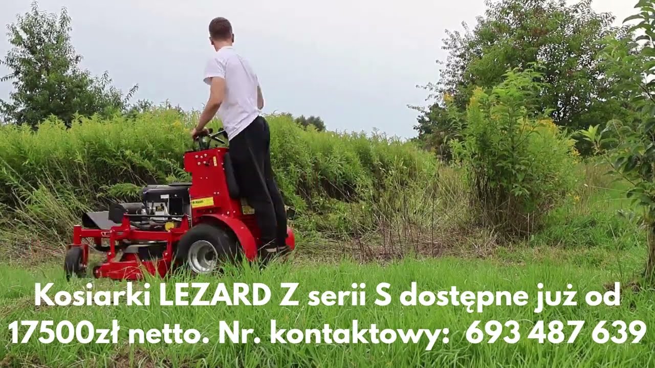 Czyszczenie łąki kosiarką Stand On LEZARD S107. ZOBACZ JAK TO IDZIE!