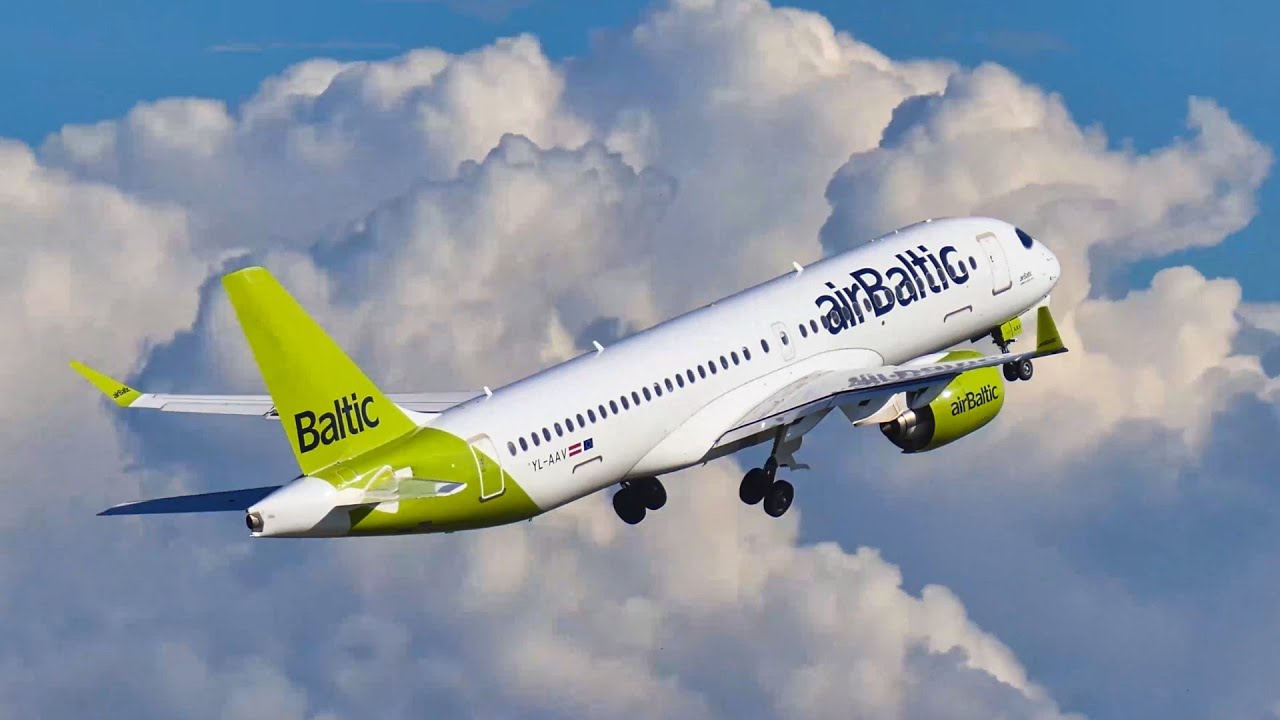 AirBaltic Airbus A220-300 SPECTACULAR TAKEOFF from Windy Riga (RIX) | YL-AAV in 4K