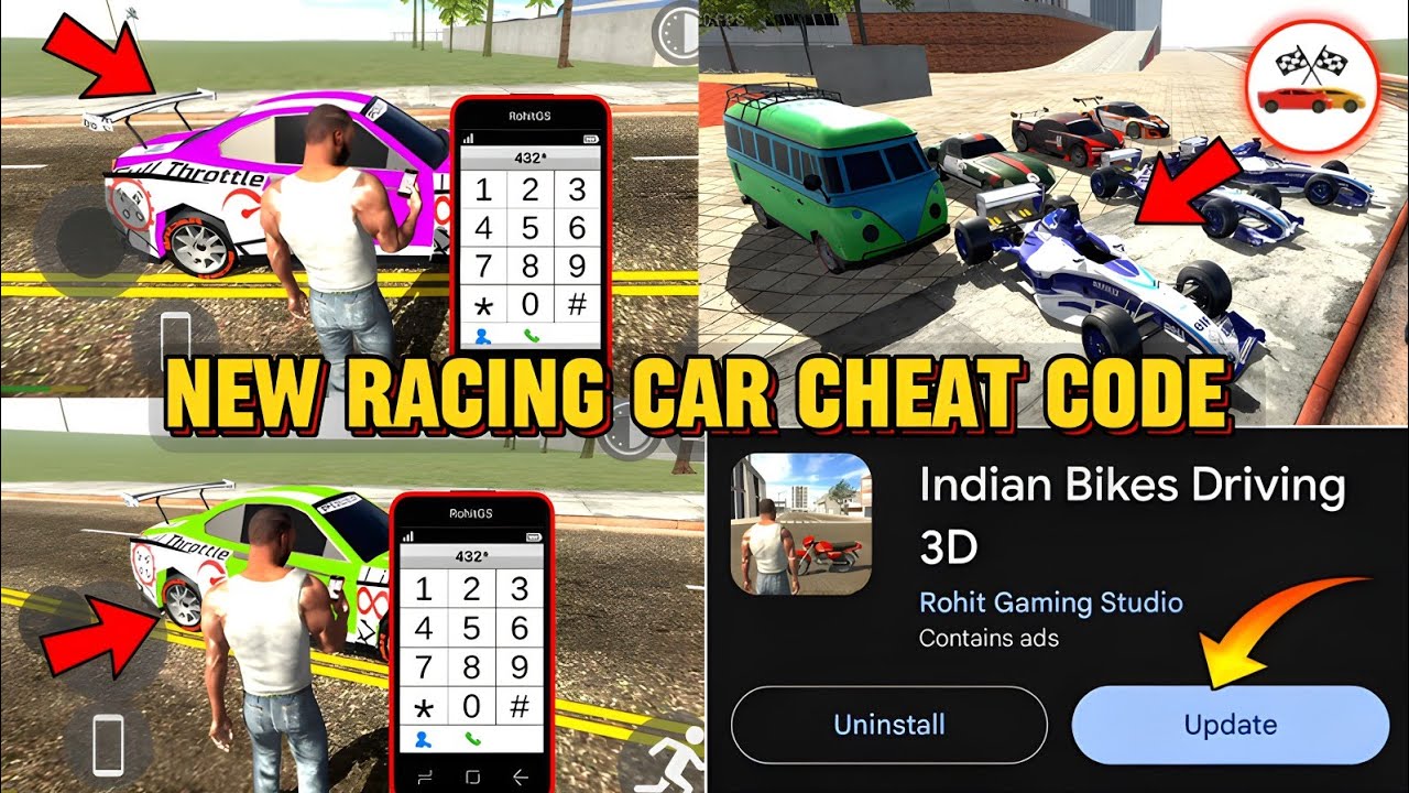 NEW Racing CAR Cheat Code 🔥😍 INDIAN BIKE DRIVING 3D NEW UPDATE - KXP VINEET YT