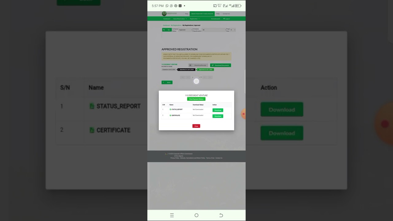 How to download C.A.C CERTIFICATE