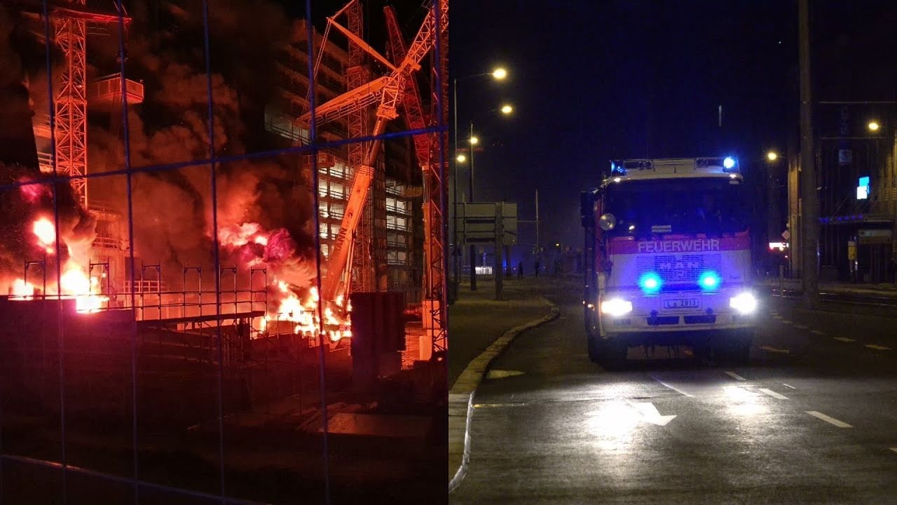 [Brandanschlag in Leipzig] Zwei Autokr&auml;ne auf Baustelle in Prager Stra&szlig;e angez&uuml;ndet [03.10.2019]