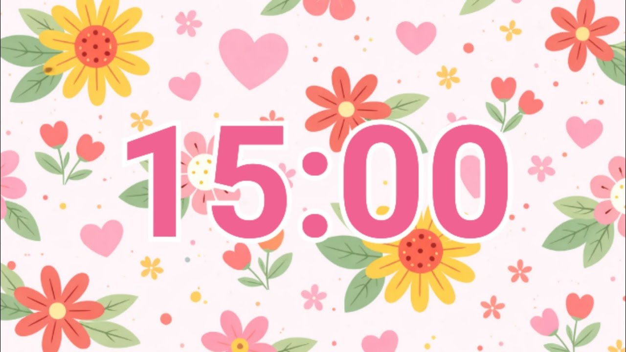 15-Minute Pastel Flower & Heart Timer | Cute Calm Valentine Countdown