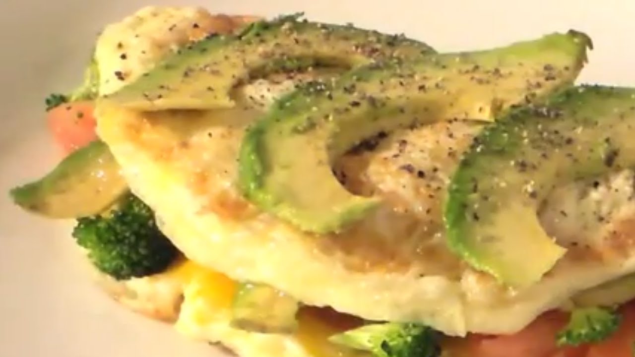 How To Make cheese omelet with tomatoes,broccoli and avocado