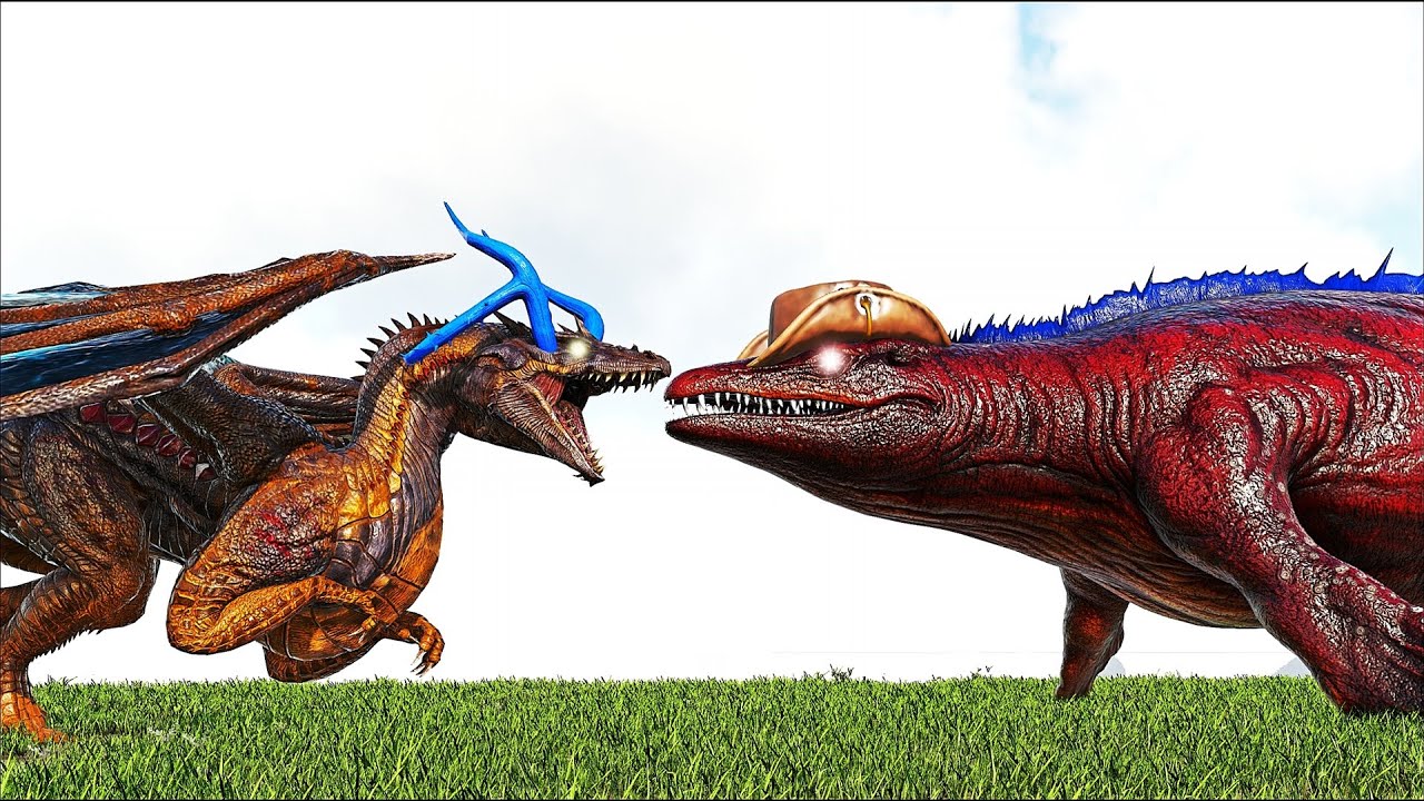 ARKSTRALIA SKY WARDEN MOSASAURUS VS YMIR GLACIAL JOTUNN DRAGON (ARK SURVIVAL EVOLVED BATTLE)
