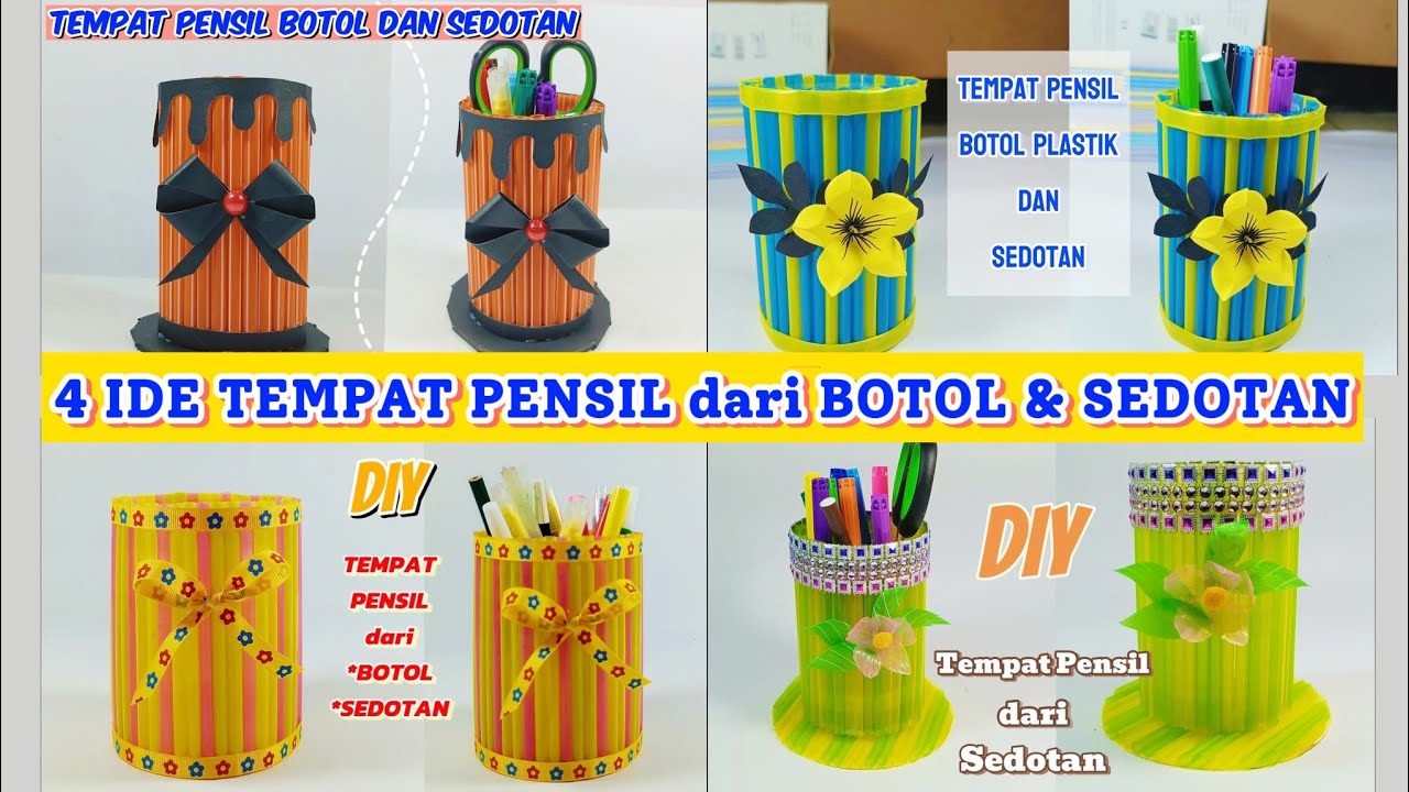 Tempat Pensil dari Botol bekas dan Sedotan / Kerajinan dari sedotan plastik |Ide Kreatif Botol bekas
