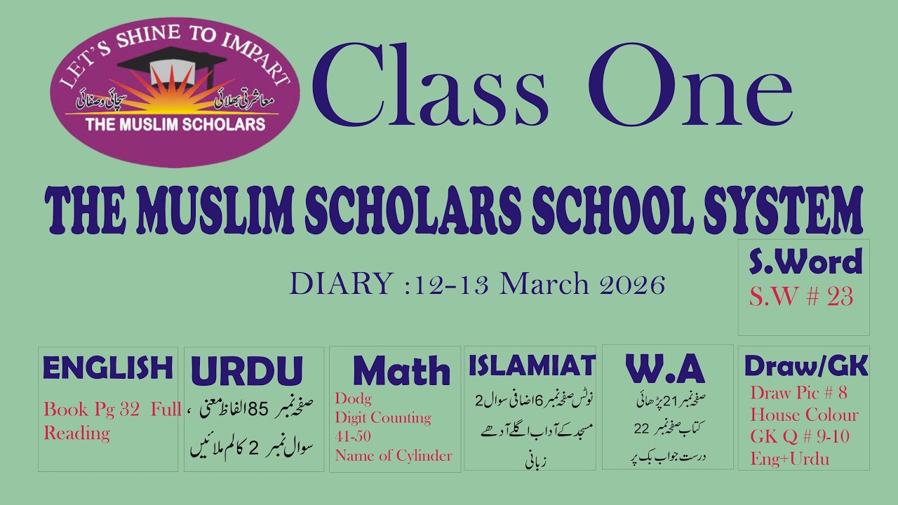 Class One Online Class , 12-13 March 2026 , Tmsss
