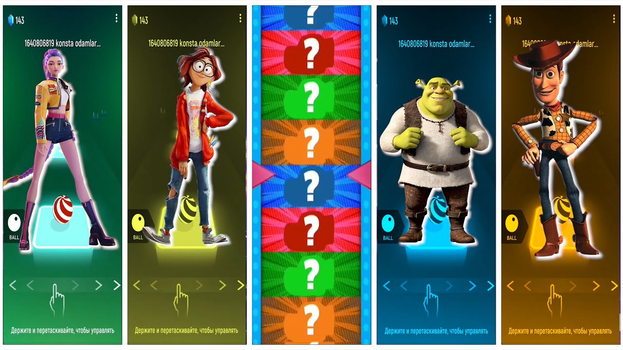 Tiles Hop Surprise Mix Fortnite Girl, Nerd Girl, Shrek & Woody