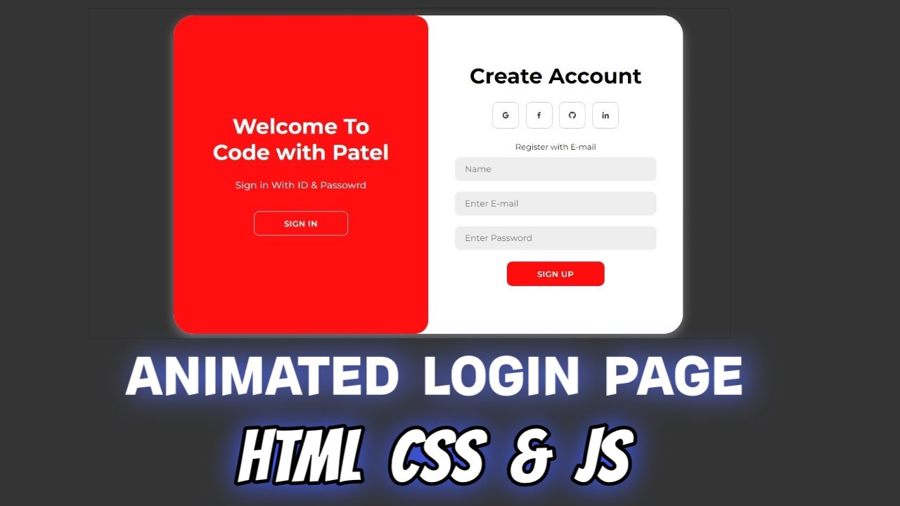 Animated Login Page 😍 Using Html css & Javascript || Animated Registration Page
