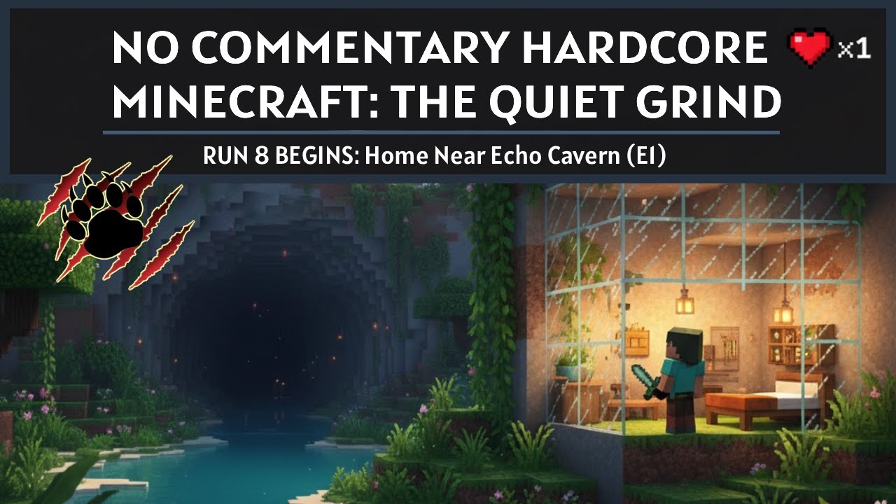 No Commentary Hardcore Minecraft: The Quiet Grind | RUN 8 BEGINS: Home Near Echo Cavern (E1)