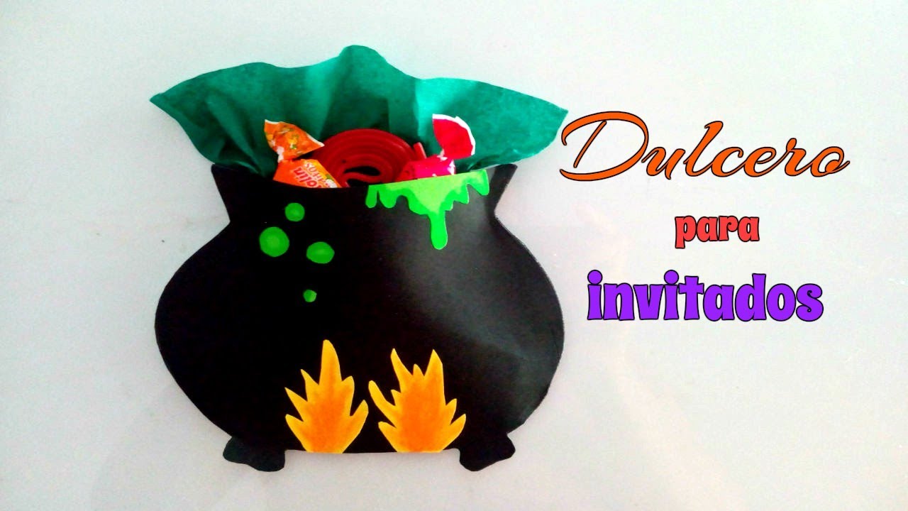 CALDERO de CARTÓN/DETALLE DULCE para invitados a la fiesta de Halloween