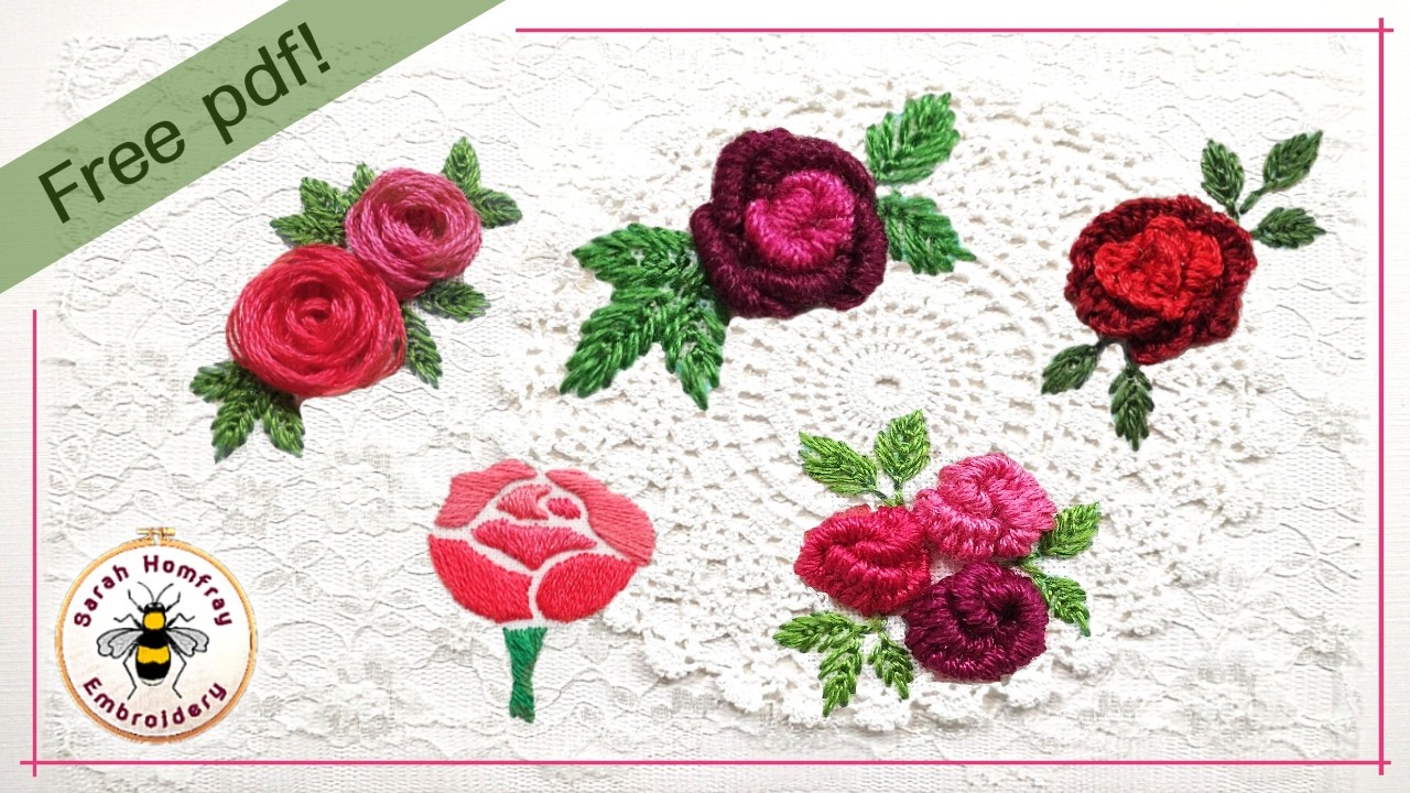 5 ways to embroider roses tutorial with free pdf rose designs!