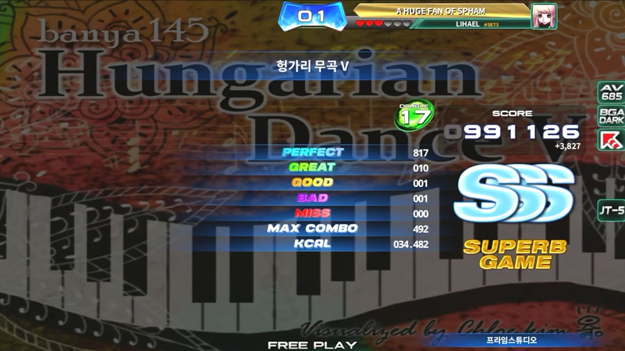 [PUMP IT UP Fiesta EX] Hungarian Dance V(헝가리 무곡) Double 17. SSS Grade, Score:  991 K