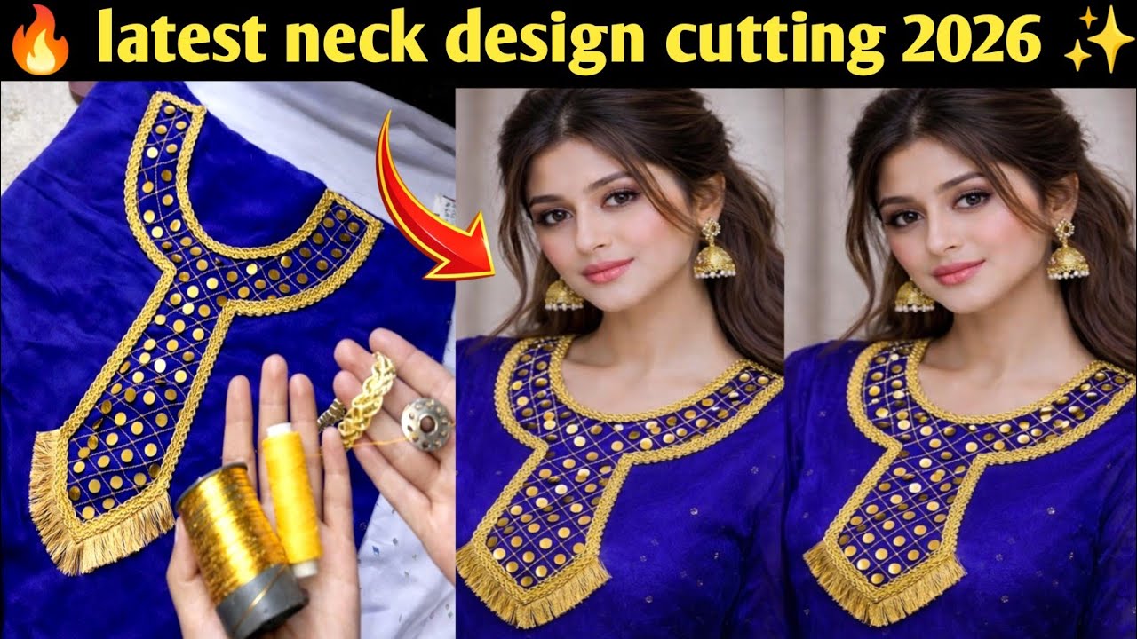  Neck Design with Simple Machine Embroidery | Zari Thread Criss Cross Work | Latest Neck Design 2026