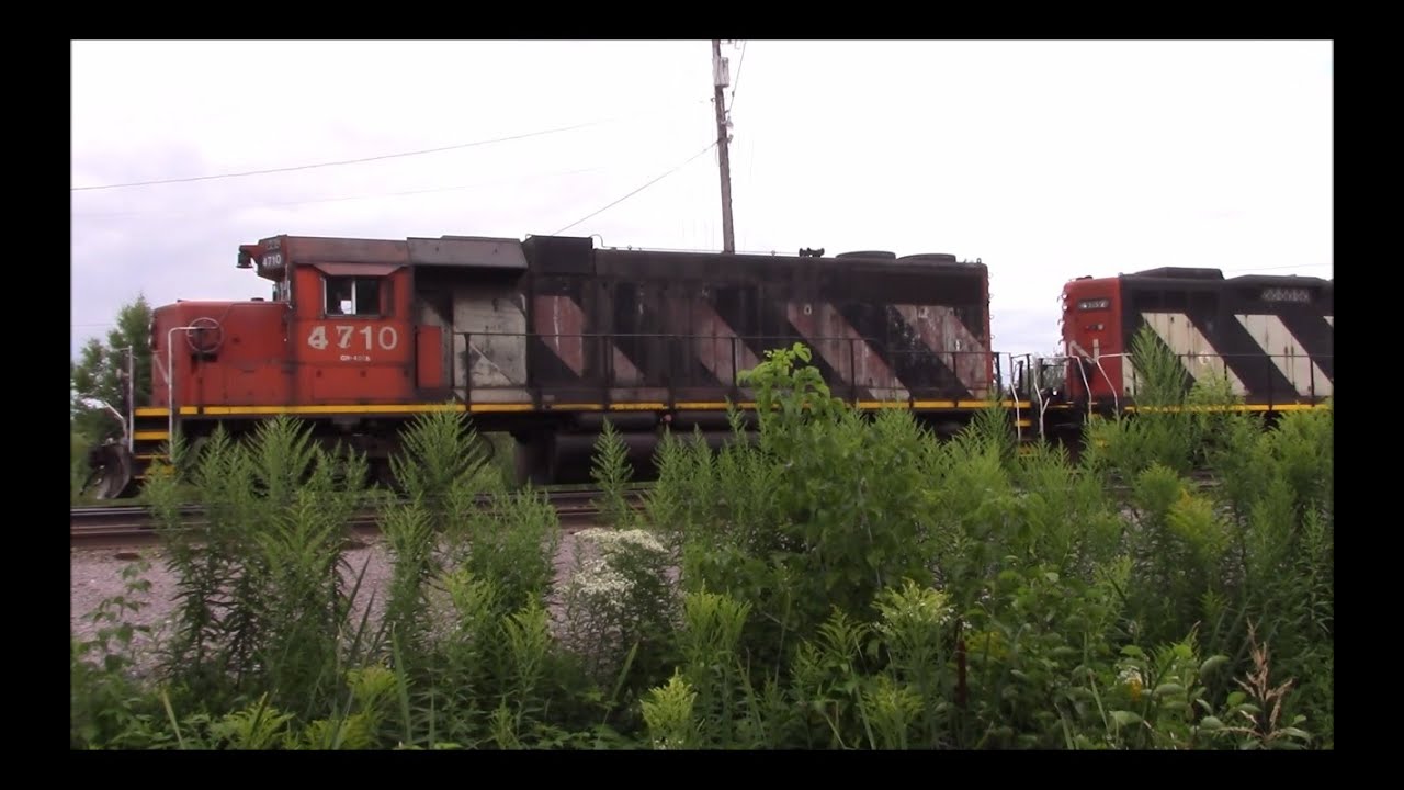 CN 451 with rare lashup enters Ontario Northland's North Bay yard (Aug 14, 2016)