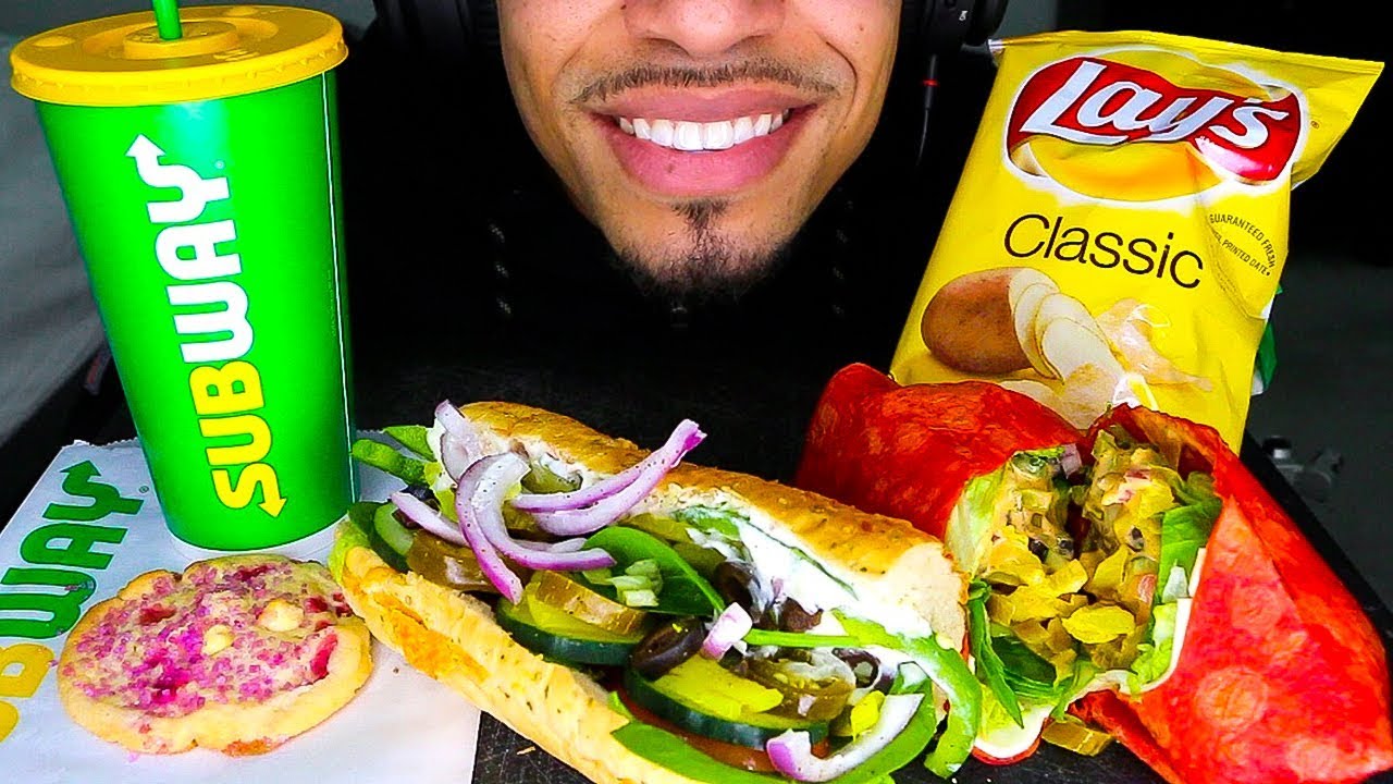 ASMR SUBWAY MUKBANG | EATING 6 INCH TUNA SUB & WRAP LAY'S CHIPS COOKIE *BIG BITES* | NO TALKING