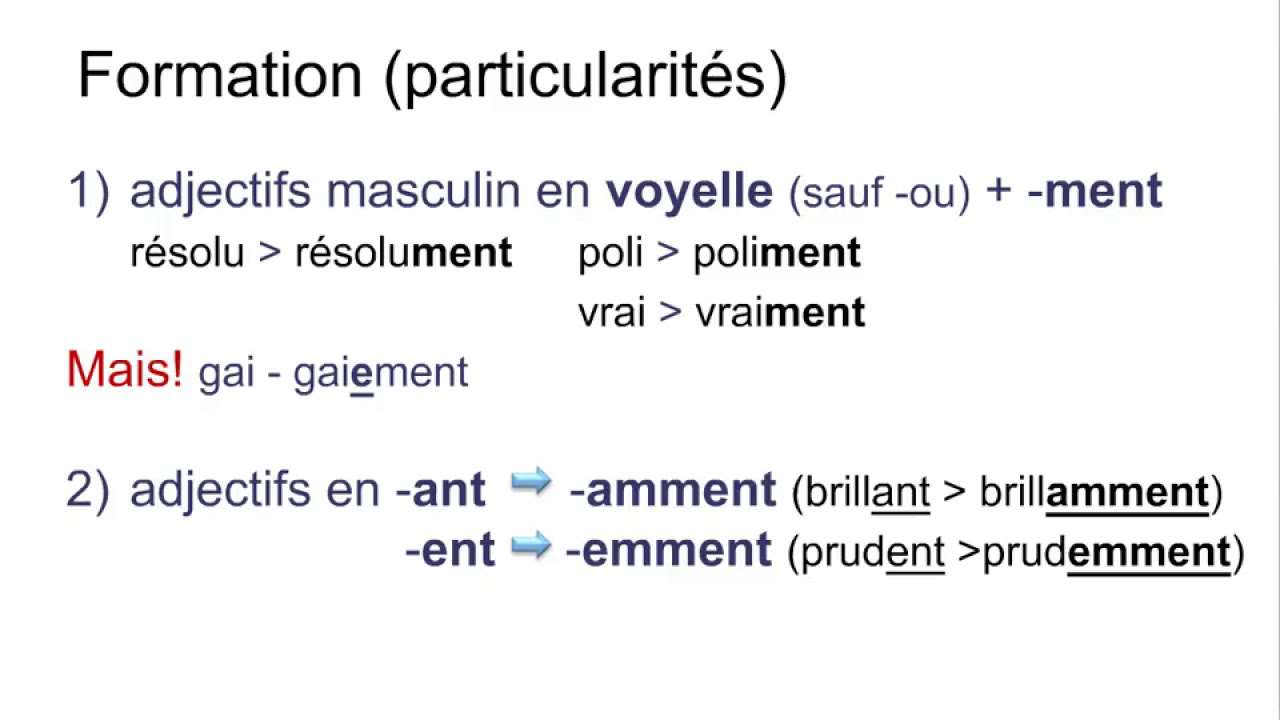La formation des adverbes de manière