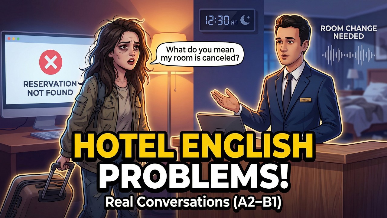 Hotel English Conversation A2-B1 | 3 Real Hotel Problems(Reservation, Late Check-in, Room Change)