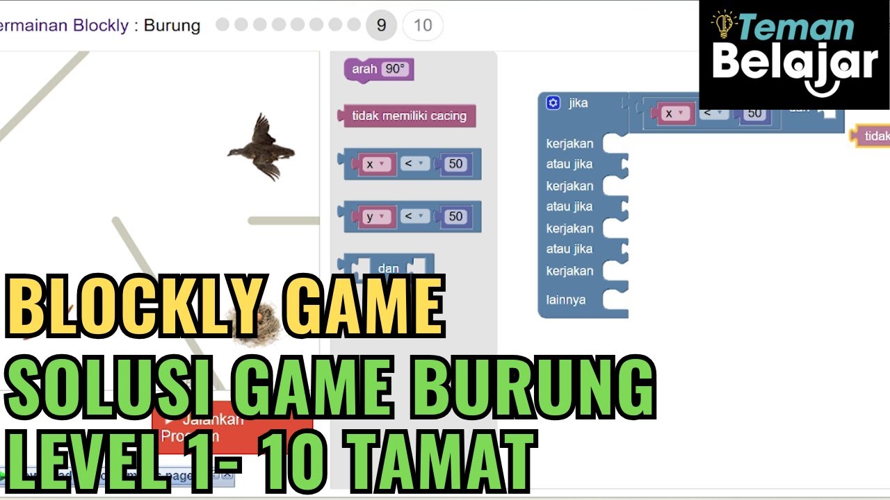 Tutorial Blockly Games, Solusi Jawaban Blockly Games Burung Level 1 - 10 Tamat