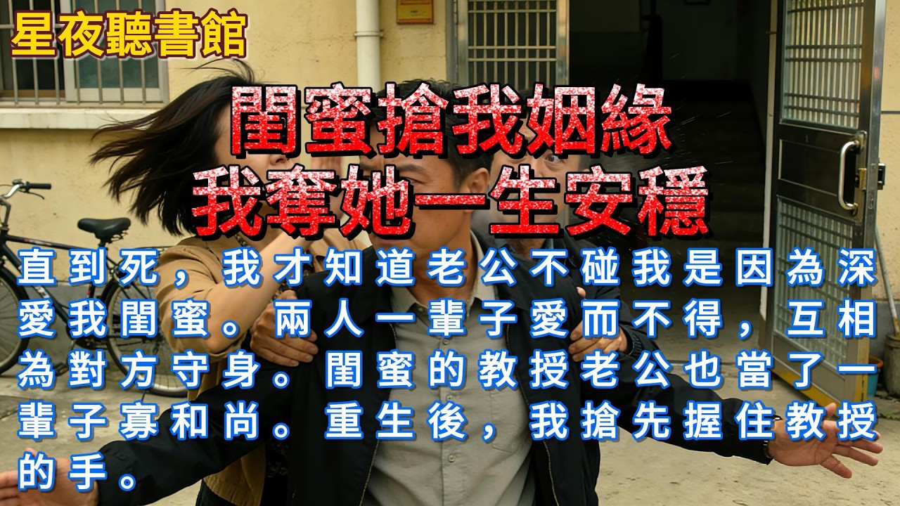 《閨蜜搶我姻緣，我奪她一生安穩》直到死，我才知道老公不碰我是因為深愛我閨蜜。兩人一輩子愛而不得，互相為對方守身。閨蜜的教授老公也當了一輩子寡和尚。重生後，我搶先握住教授的手。#一口氣看完 #小說推文
