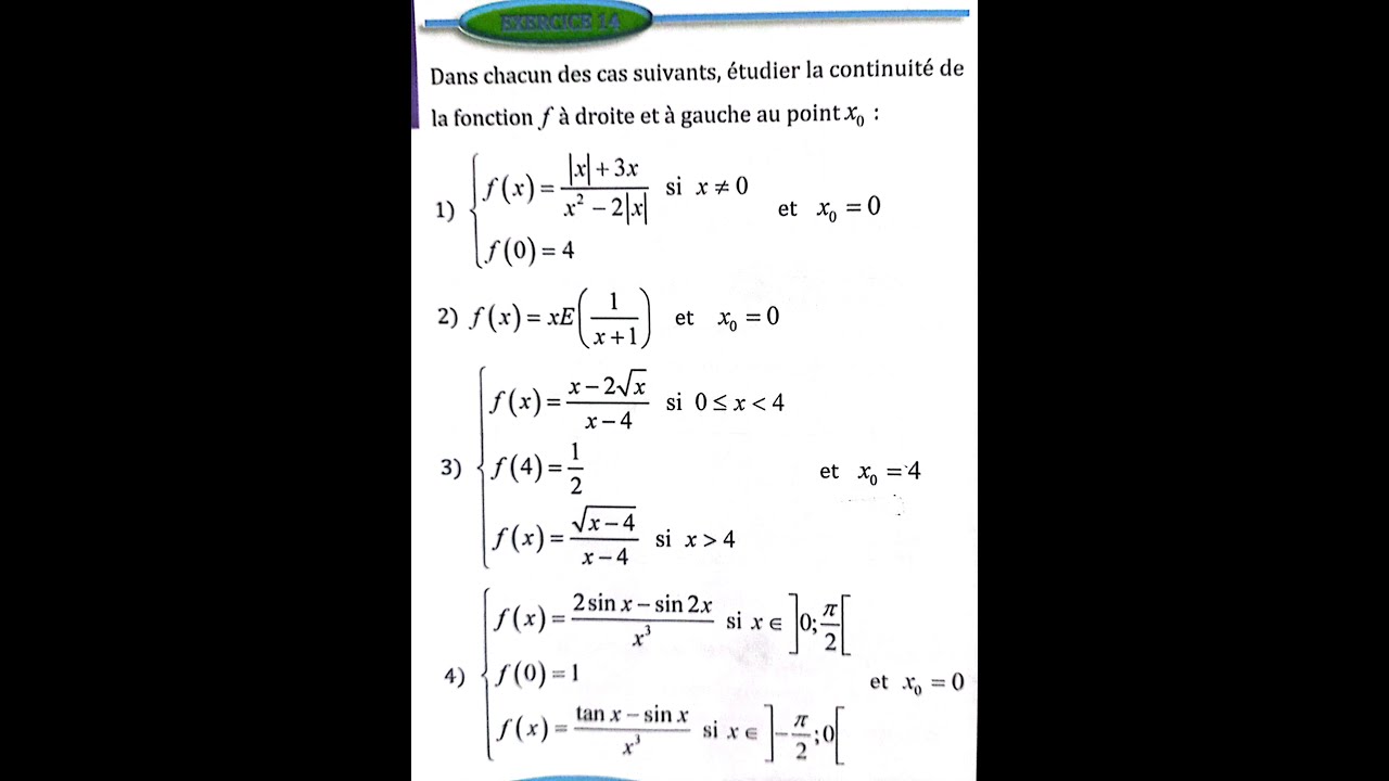 Limite et continuité 2 bac SM Ex 14 et 15 et 16 page 52 Almoufid