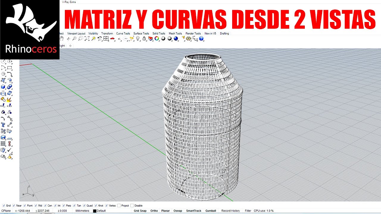 CÓMO CREAR UN PATRÓN MEDIANTE MATRICES Y CURVA DESDE 2 VISTAS| RHINO 3D