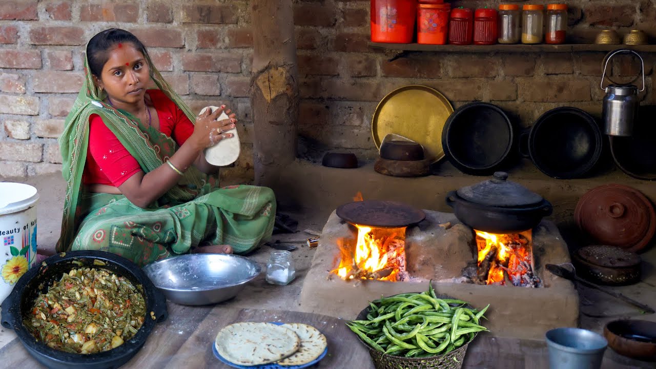 Taditional Village Dinner Food In Gujarat | Valor Batata Nu Shaak | Rural Lifestyle In India