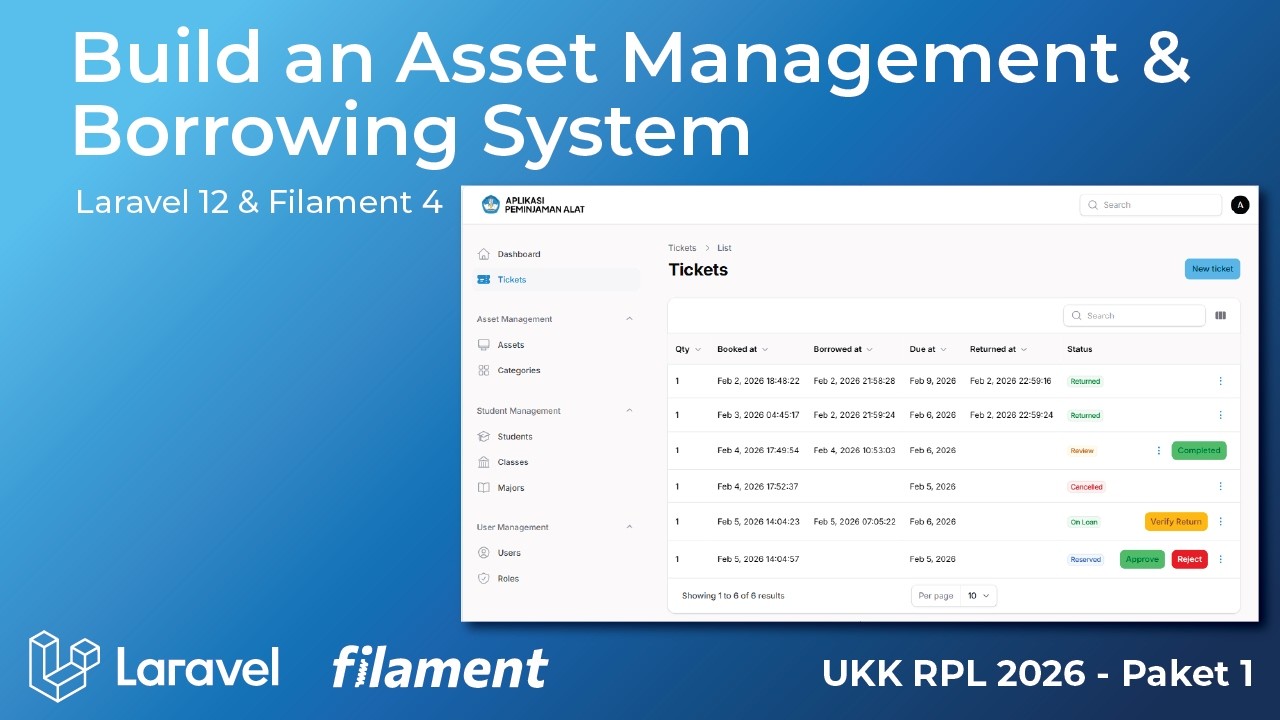 Aplikasi Peminjaman Alat | UKK SMK RPL Paket 1 Tahun 2026 | Laravel 12 & Filament 4 (Part 5)