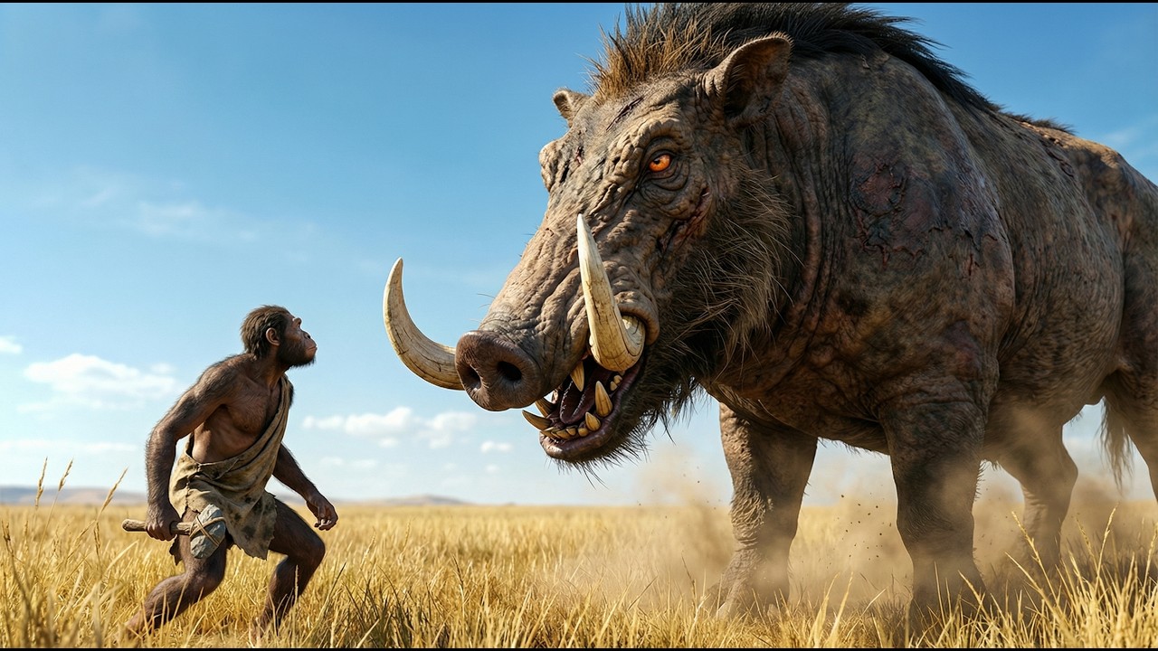 Life 3.2 Million Years Ago | Homo Habilis vs The Giant Saber-Tusked Boar