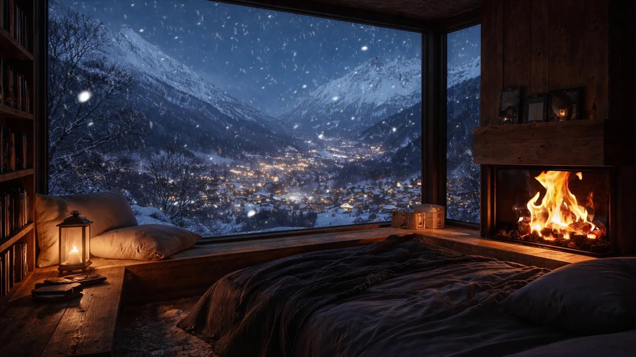 Luxury Winter Sleep  Warm Fireplace & Snowy Mountain View