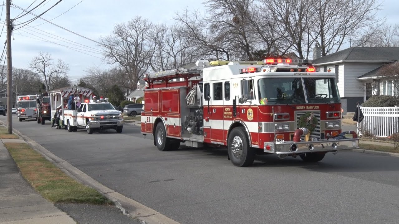North Babylon, NY Fire Department Station 1 & 4 Fire Truck Christmas Parade 12/13/25