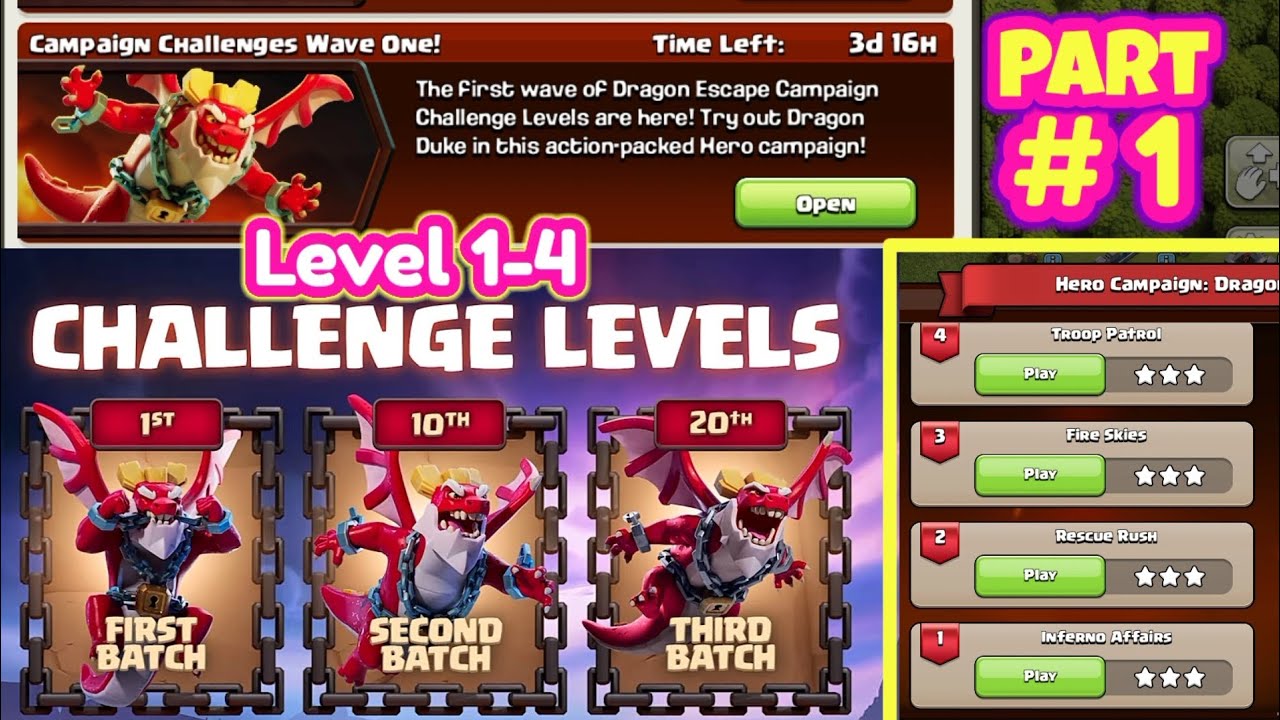 DRAGON ESCAPE CHALLENGE Level 1-4(CLASH OF CLANS) 