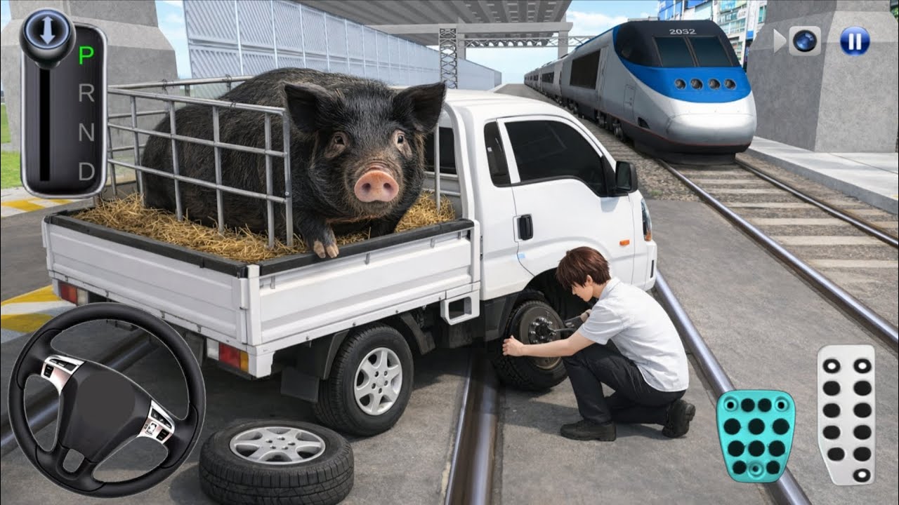 3D Driving Class Gameplay 🚚 Pig Transport Mission | Train Track Challenge | GaMiNg WiTh CaR