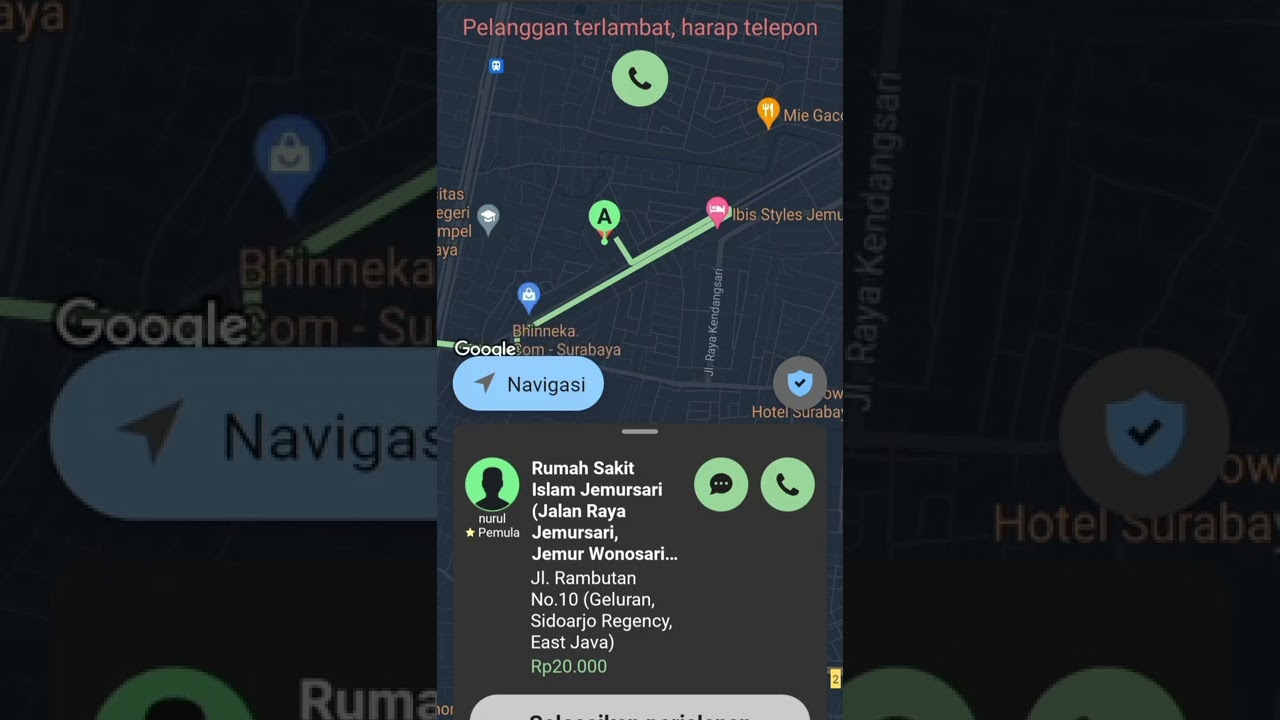 TARIF INDRIVER MOTOR DARI RSI JEMURSARI KE GELURAN TAMAN