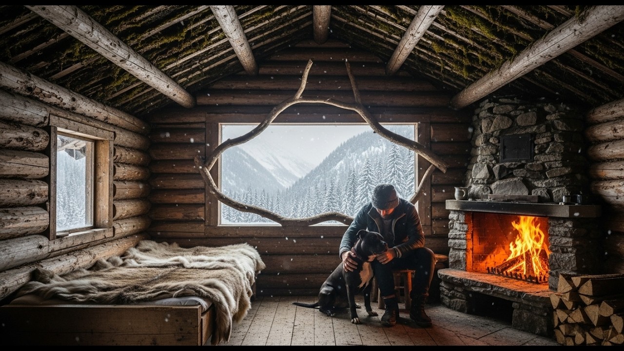 Trapped at −80°C — Me and My Pitbull Build a Cabin for a Cozy Night