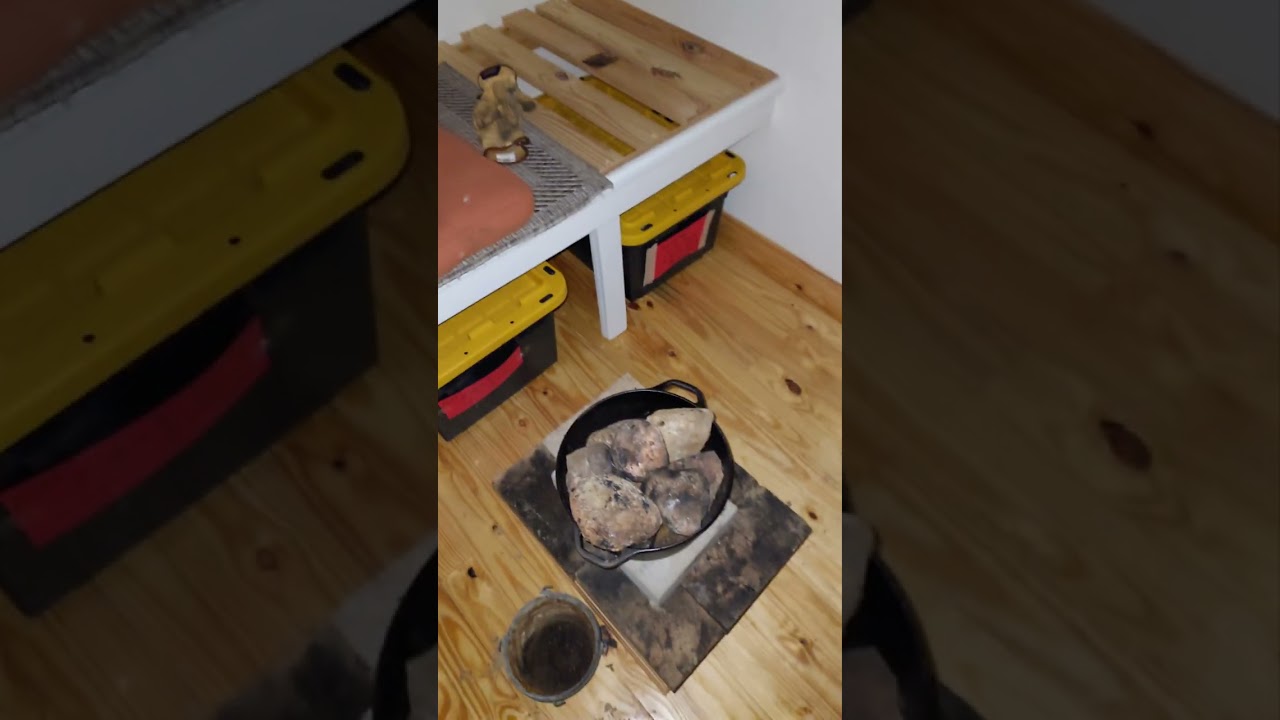 Heating a shed with hot rocks
