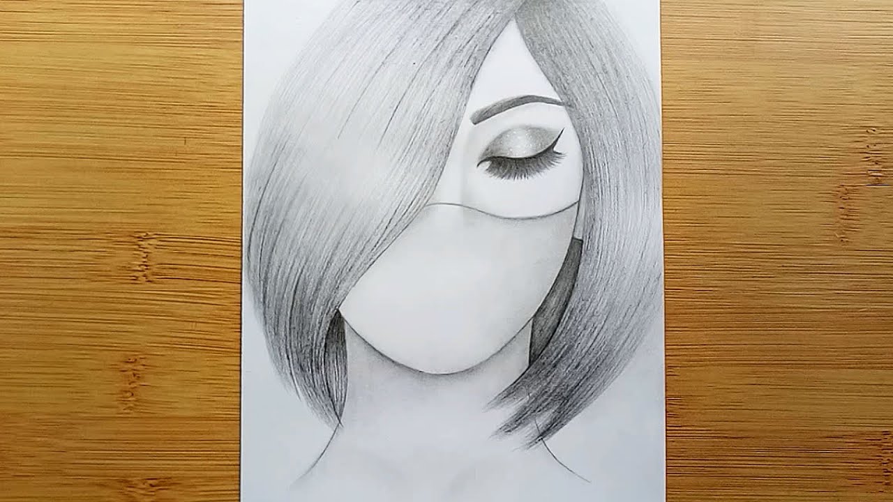 A Girl Wearing a Mask - Pencil Sketch || How to draw a girl || Maskeli bir kız nasıl çizilir