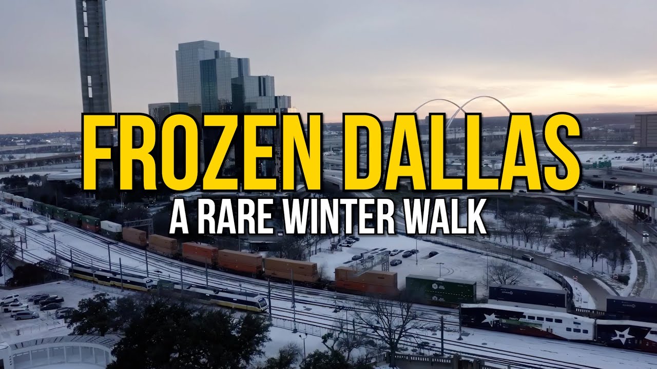 Snow and Ice Take Over Dallas Streets ❄️ | West End to Victory Park | 4K Natural Sound