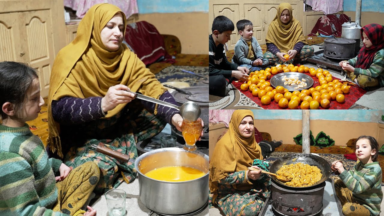 How To Make Orange Juice In Village Style | Making Orange Kesari Dessert In Traditional Winter Room