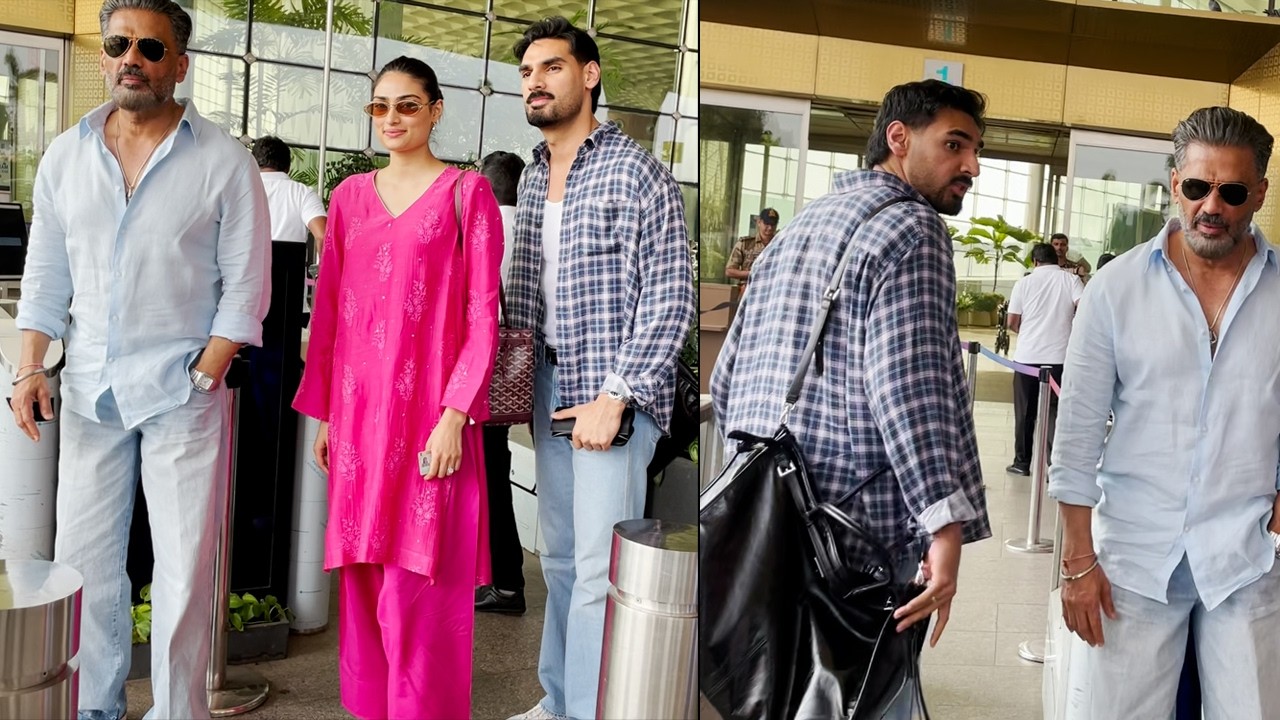 Suniel Shetty With Daughter Athiya Shetty & Son Ahan ShettyFlying From Mumbai Spotted At Airport