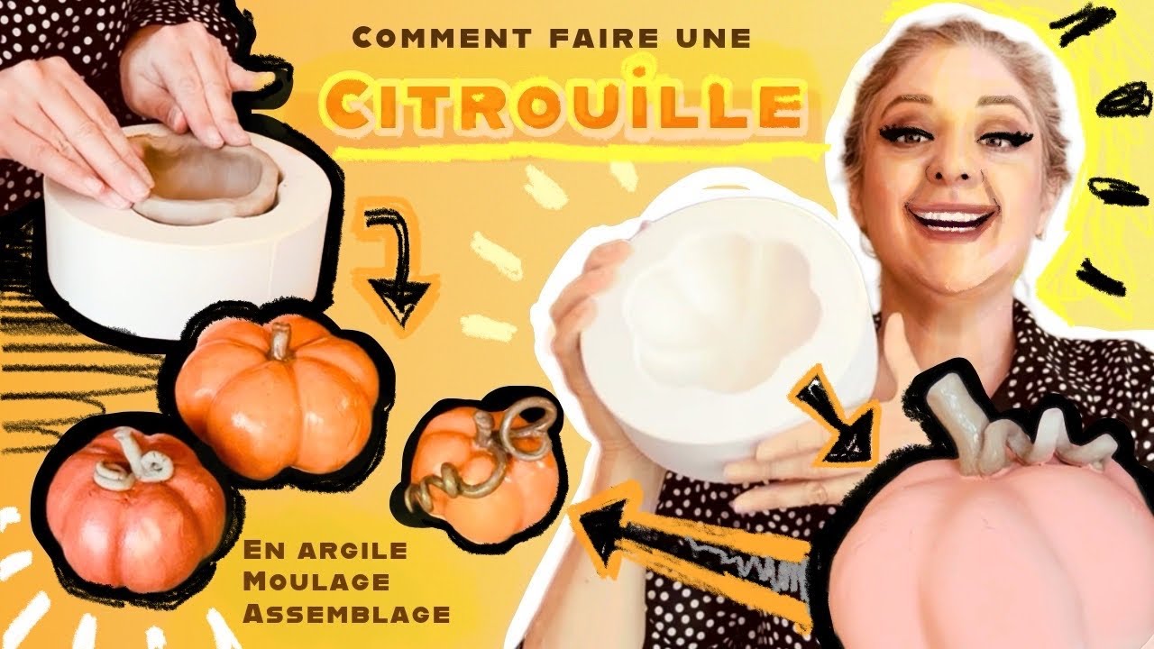 Argile: Comment mouler et assembler une citrouille en deux parties.