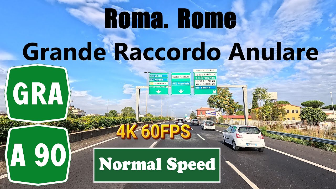 4K Roma. Rome. Autostrada A90. Grande Raccordo Anulare. Rome Ring
