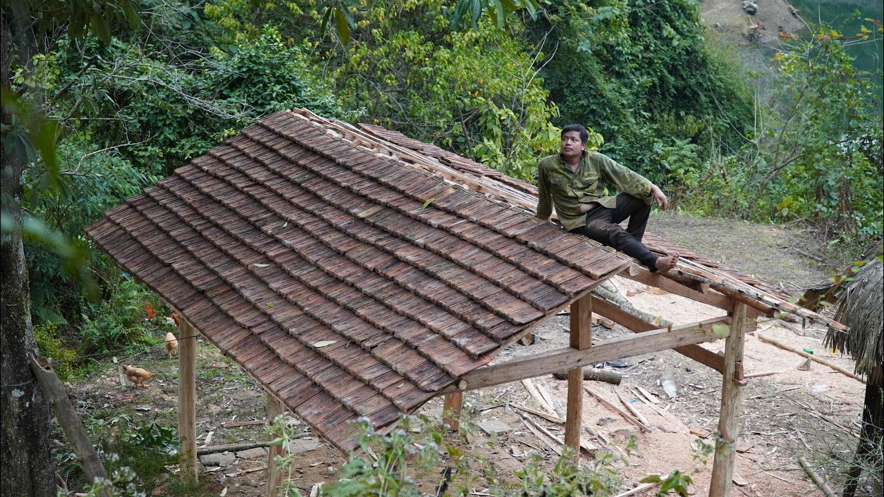 From Nothing, Building a Wooden House in the Forest – Completed with Tiled Roof | Duc