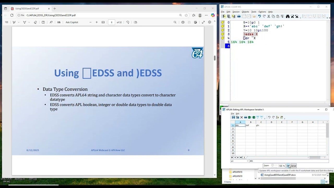 Using ⎕Edss, Edss And ⎕Zip 20250812 Live Demo