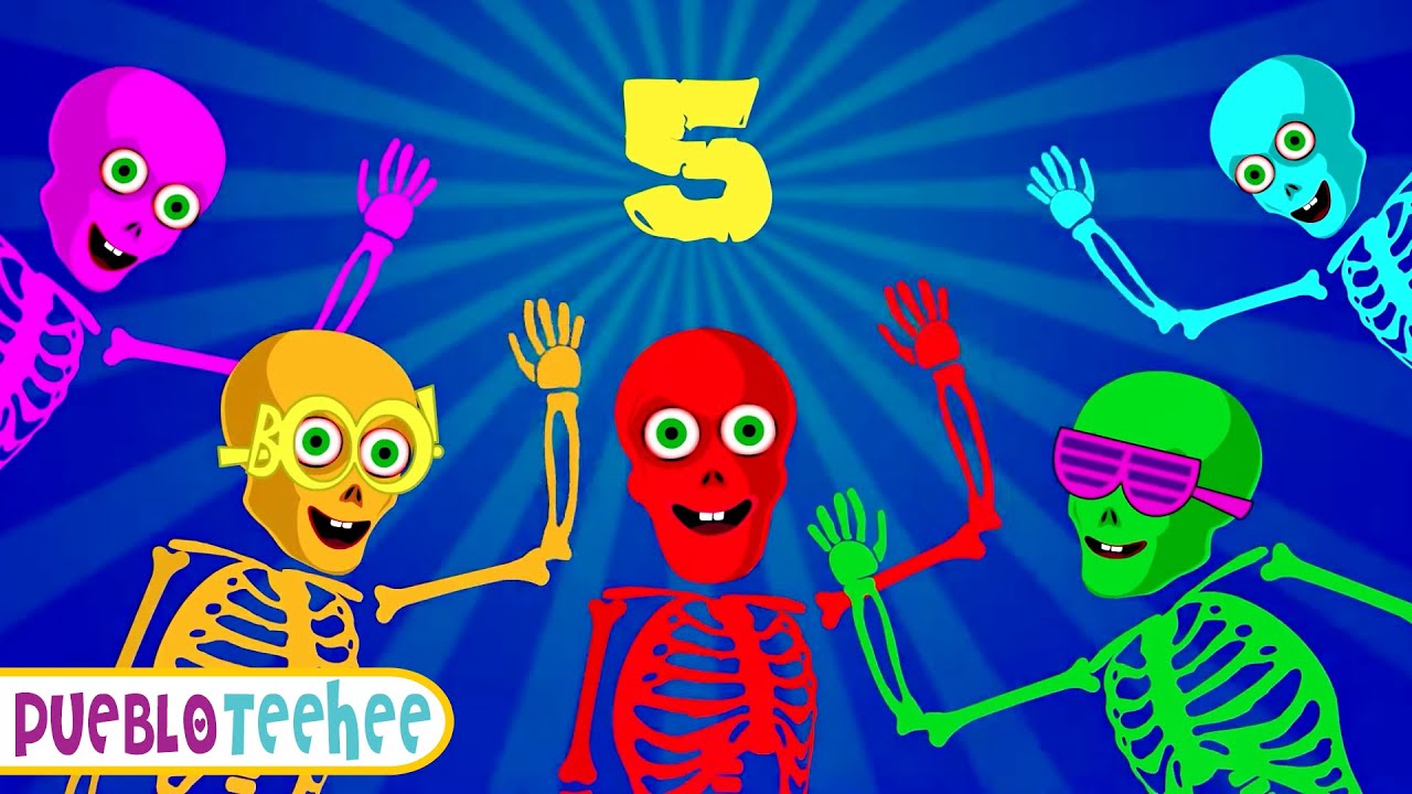 Cinco esqueletos bailando sobre la tumba | Nueva canci&oacute;n de esqueleto espeluznante | Pueblo Teehee