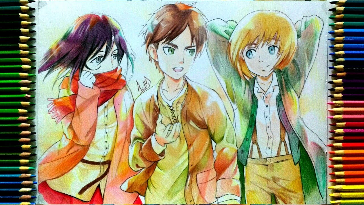 Drawing - Mikasa, Eren and Armin Kids ( Shingeki no kyojin 3 )