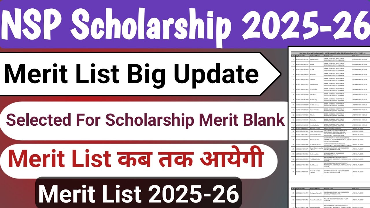 NSP 2025-26 Merit List | Merit List Kab Tak Aaygi | Fresh And Renewal | Merit List Update Today 