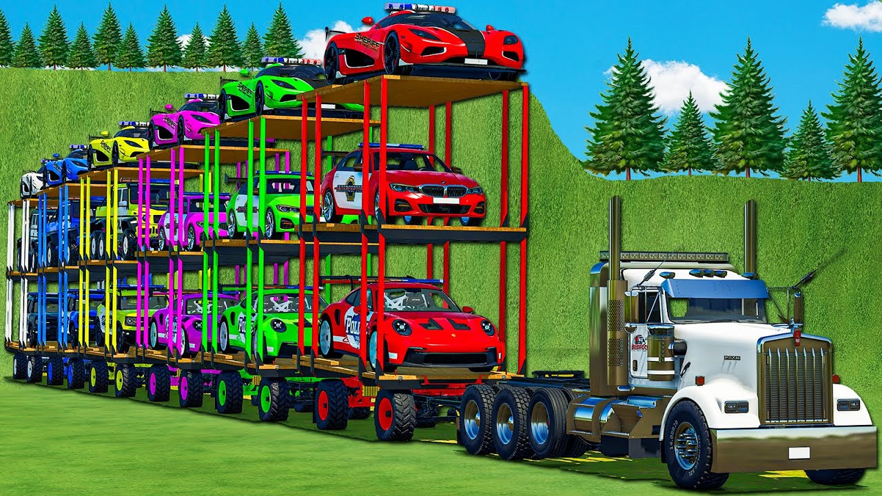 OVERSIZED TRANSPORT OF COLORS! EXAUST FLAMES SHERIFF AGERA, COPS BMW, BRONCO & 6X6 BRABUS! FS 25